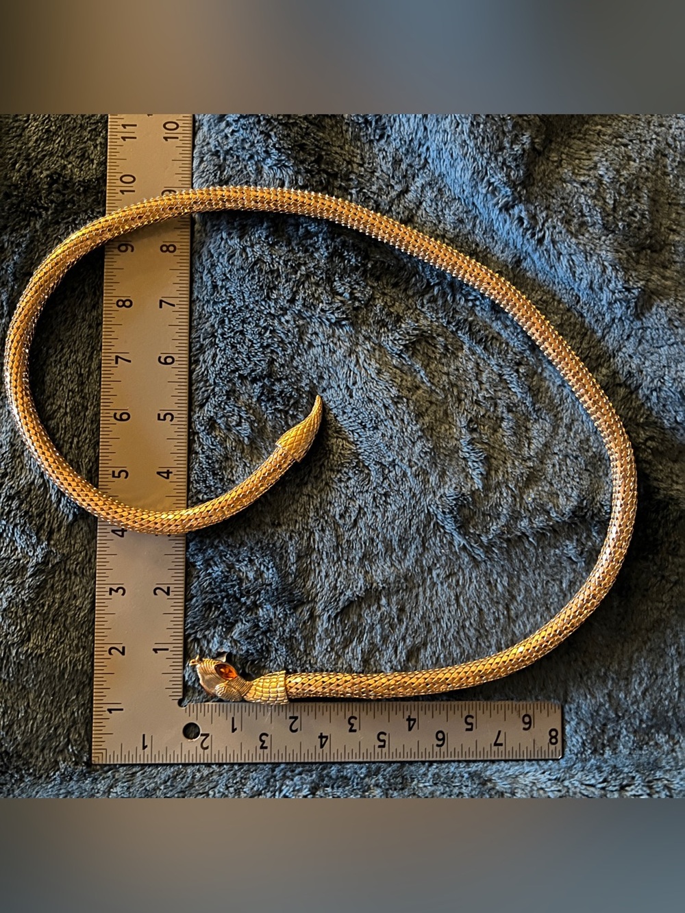 Unsigned Whiting Davis Oromesh Gold Mesh Snake Belt Lariat Necklace Crystal Eyes - Picture 7 of 12